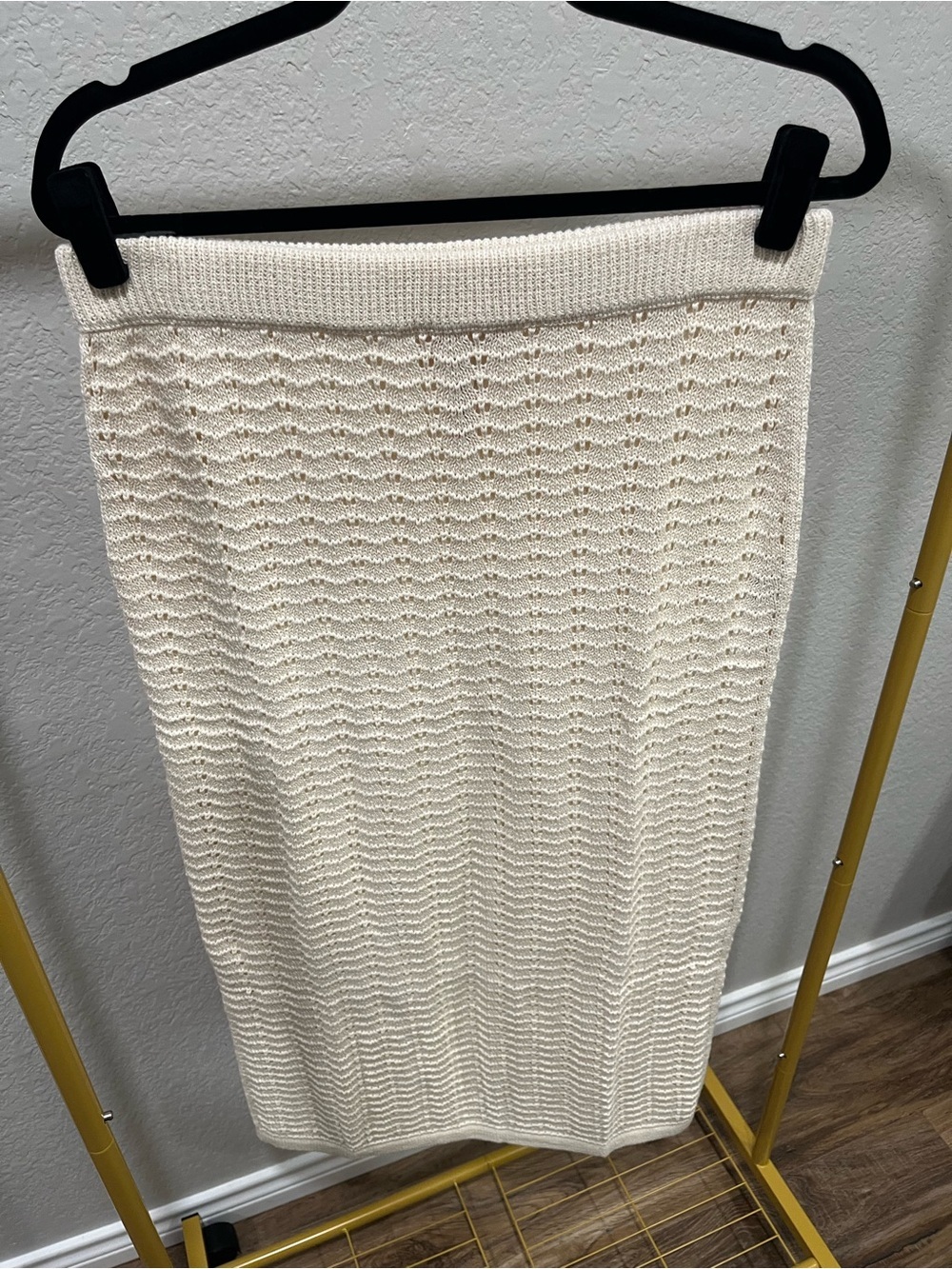 LAUDE the Label Straight Pointelle Knit Midi Skirt Ivory 100% Cotton Size M